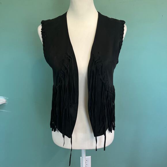 Atmosphere Black Faux Suede Fringe Vest – Boho Western Festival Style, Size 6 - Picture 2 of 13